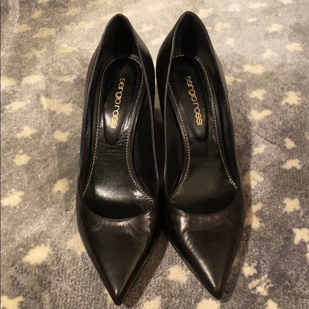 Sergio Rossi black leather wedge shoes